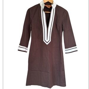 Tory Burch Chocolate Brown Dress with White Trim size 4 stretch
